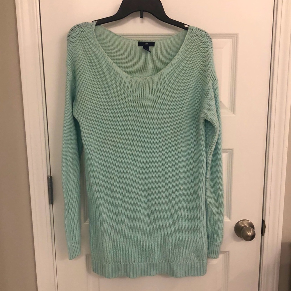 Sea-foam green cable knit sweater from Gap